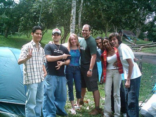 (left to right) Tharuk, Tagriel, my girlfriend, me, and three more friends in our skillfully made camp with tents